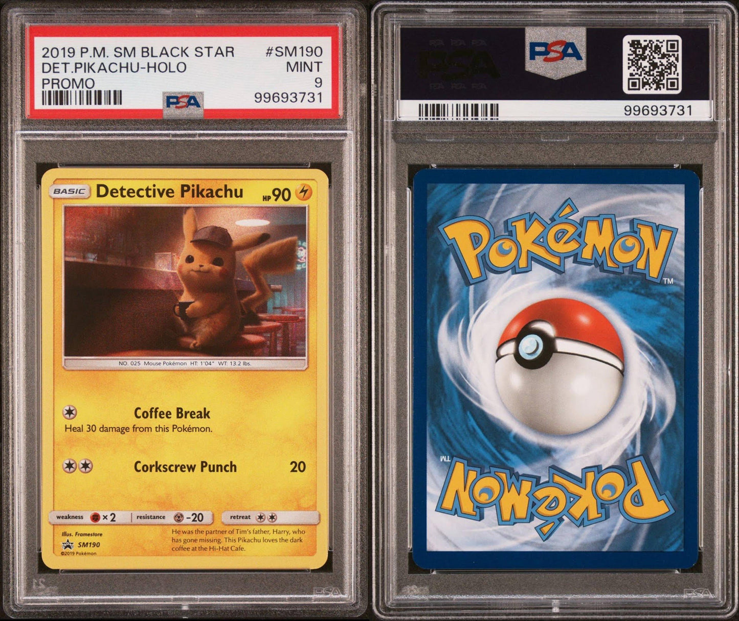 2019 POKEMON SM BLACK STAR PROMO SM190 DETECTIVE PIKACHU-HOLO